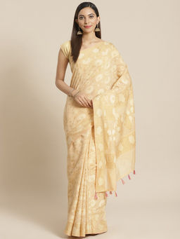 Indethnic - Banarasi Biscuit Woven Design Work Wear Saree With Unstitched Blouse