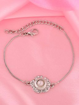 Estele - Rhodium Plated Designer Pearl Floral Bracelet for Women