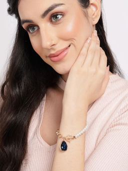 Sohi - Women Gold Toned White Pearls Link Bracelet