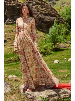 Paulmi & Harsh - Off White Potli Anarkali with Churidar Sleeves & Dupatta (Set of 2)