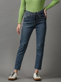 SHOWOFFFF - Women's Low Distress Slim Fit Blue Denim Jeans