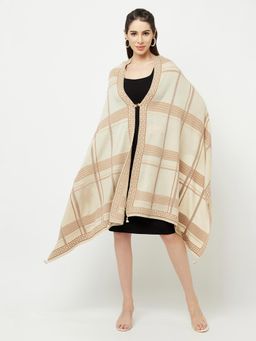 KnitStudio - Beige Checked Casual Self Design Knitted Shawl