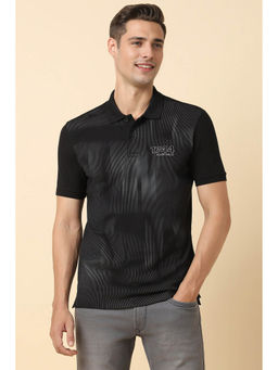 Allen Solly - Men Black Stripe Collar Neck Polo T-Shirt