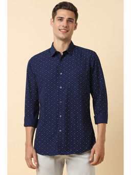 Allen Solly - Men Navy Blue Slim Fit Print Full Sleeves Casual Shirt