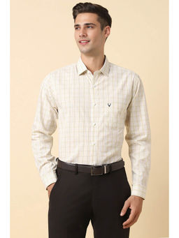 Allen Solly - Men Cream Slim Fit Check Full Sleeves Formal Shirt