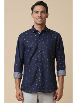 Allen Solly - Men Navy Blue Slim Fit Print Full Sleeves Casual Shirt