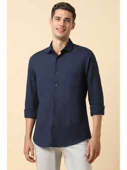 Allen Solly - Men Navy Blue Slim Fit Solid Full Sleeves Casual Shirt