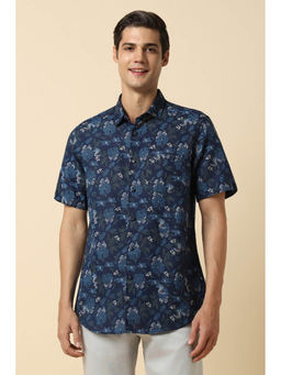 Allen Solly - Men Navy Blue Slim Fit Floral Half Sleeves Casual Shirt