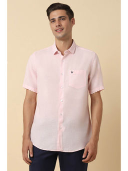 Allen Solly - Men Pink Slim Fit Solid Half Sleeves Casual Shirt