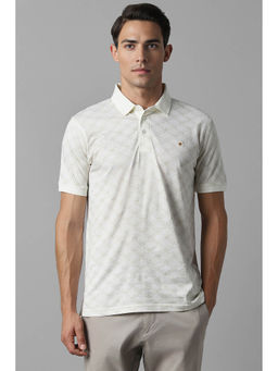 Louis Philippe - Men Cream Print Collar Neck Polo T-Shirt
