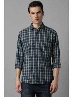 Louis Philippe - Men Navy Blue Slim Fit Check Full Sleeves Casual Shirt