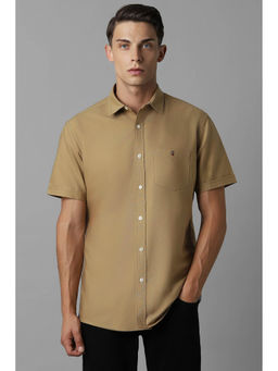 Louis Philippe - Men Khaki Slim Fit Solid Half Sleeves Casual Shirt