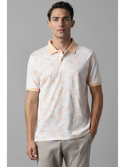 Louis Philippe - Men White Print Collar Neck Polo T-Shirt