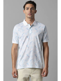 Louis Philippe - Men White Print Collar Neck Polo T-Shirt