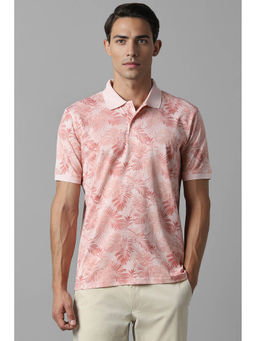Louis Philippe - Men Pink Print Collar Neck Polo T-Shirt