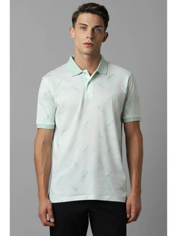 Louis Philippe - Men Green Print Collar Neck Polo T-Shirt