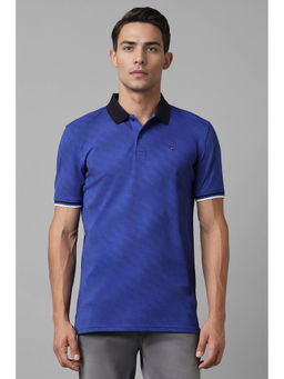 Louis Philippe - Men Blue Textured Collar Neck Polo T-Shirt