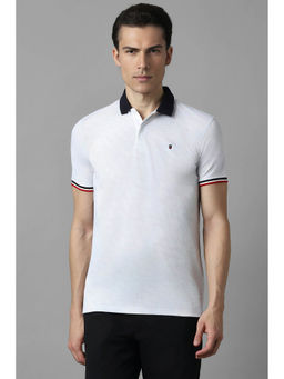 Louis Philippe - Men White Textured Collar Neck Polo T-Shirt