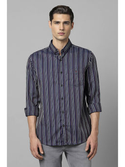 Louis Philippe - Men Navy Blue Slim Fit Stripe Full Sleeves Casual Shirt