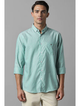 Louis Philippe - Men Green Slim Fit Stripe Full Sleeves Casual Shirt