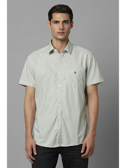 Louis Philippe - Men Green Slim Fit Stripe Half Sleeves Casual Shirt