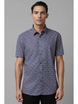 Louis Philippe - Men Blue Slim Fit Print Half Sleeves Casual Shirt