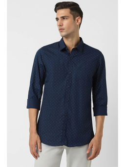 Peter England - Men Navy Blue Slim Fit Print Shirt