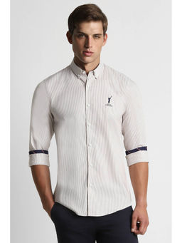 Peter England - Men Beige Slim Fit Stripe Shirt