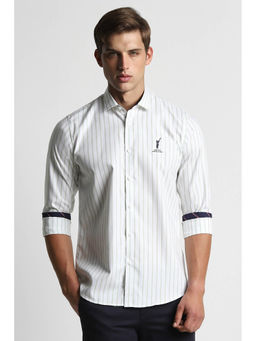 Peter England - Men White Slim Fit Stripe Shirt