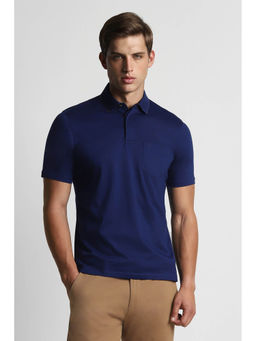 Peter England - Men Blue Solid Collar Neck Polo T-Shirt