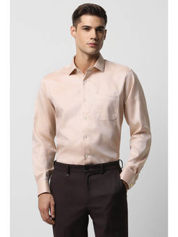 Van Heusen - Men Peach Regular Fit Textured Full Sleeves Formal Shirt