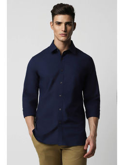 Van Heusen - Men Navy Blue Slim Fit Solid Full Sleeves Casual Shirt