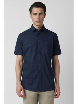 Van Heusen - Men Navy Blue Slim Fit Print Half Sleeves Casual Shirt