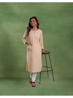 Fabindia - Women Peach Cotton Embroidered Kurta