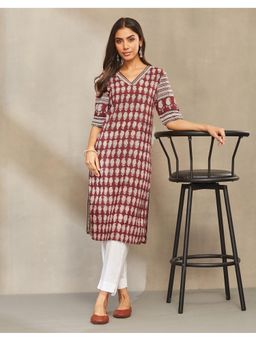 Fabindia - Women Maroon Cotton Paisley Kurta
