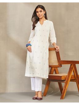 Fabindia - Women Off White Cotton Textured Kurta