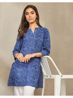 Fabindia - Women Indigo Cotton Abstract Kurta