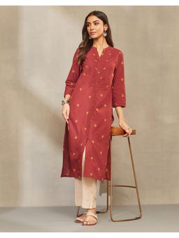 Fabindia - Women Maroon Cotton Geometric Kurta