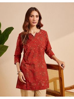 Fabindia - Women Maroon Cotton Floral Kurta