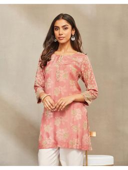 Fabindia - Women Pink Viscose Floral Kurta