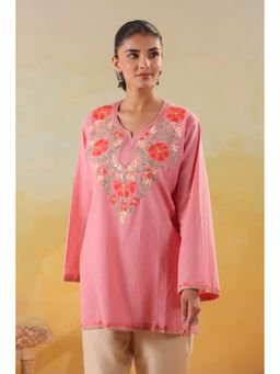 Zamour - Women Pink Pure Cotton Embroidered Kurta