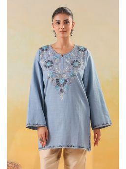 Zamour - Women Blue Pure Cotton Embroidered Kurta