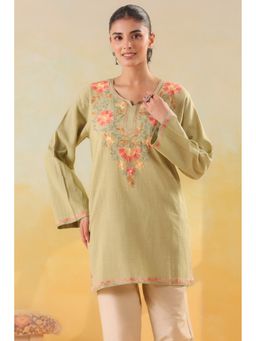 Zamour - Women Green Pure Cotton Embroidered Kurta