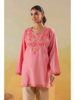 Zamour - Women Pink Pure Cotton Embroidered Kurta