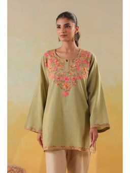Zamour - Women Green Pure Cotton Embroidered Kurta