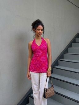 NISHORAMA - Women Pink Georgette Printed Kurti