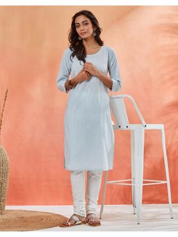 Fabindia - Women Blue Cotton Embroidered Kurta