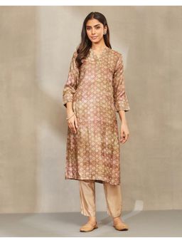 Fabindia - Women Brown Silk Geometric Kurta
