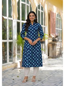 Aravalii - Women Blue Cotton Floral Kurta