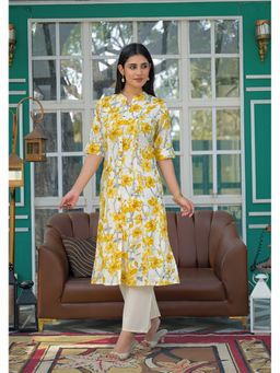 Aravalii - Women White Viscose Rayon Floral Kurta